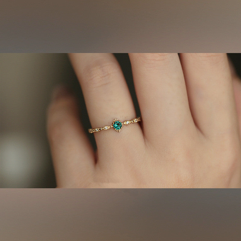 Green Zircon Ring Women Fashion Light Luxury Design Style
