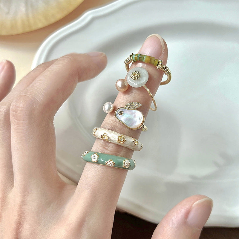 French Simplicity Style Cute Rabbit Pearl Ring For Women