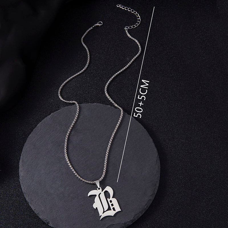 Stainless Steel Silver Old English Letter Initial Name Pendant Necklace For Men Women