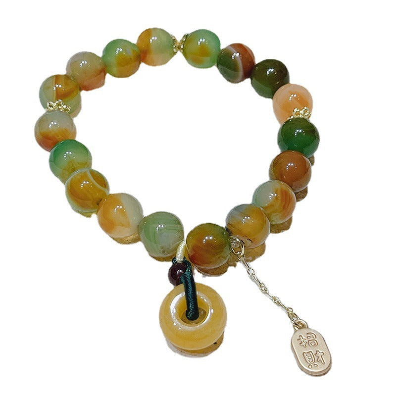 Peacock Agate Old Mine Topaz Safeness Ring Lutong Agate Bracelet