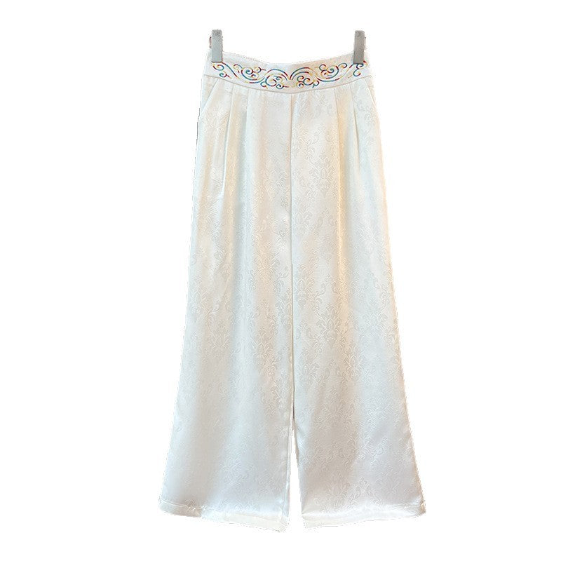 Women's Loose All-match Retro Elastic Band High Waist Wide Leg Pants