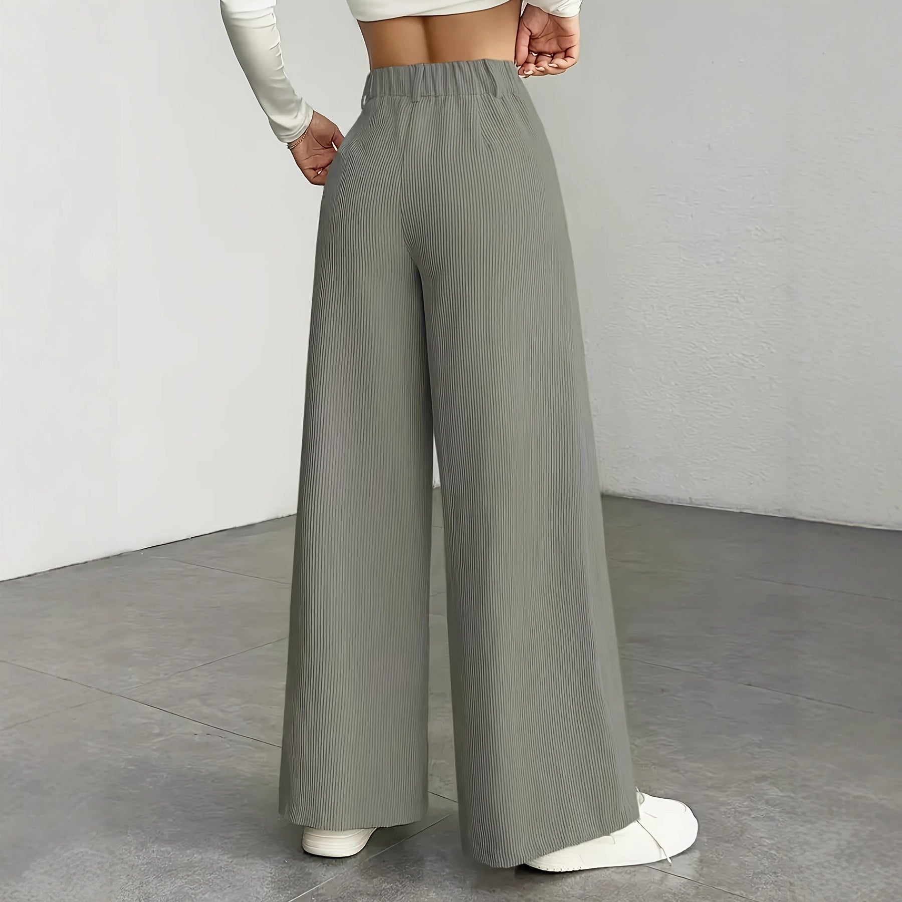High Waist Wide Leg Pants With Vertical Stripes Straight Mopping Pants Commuter's All-matching