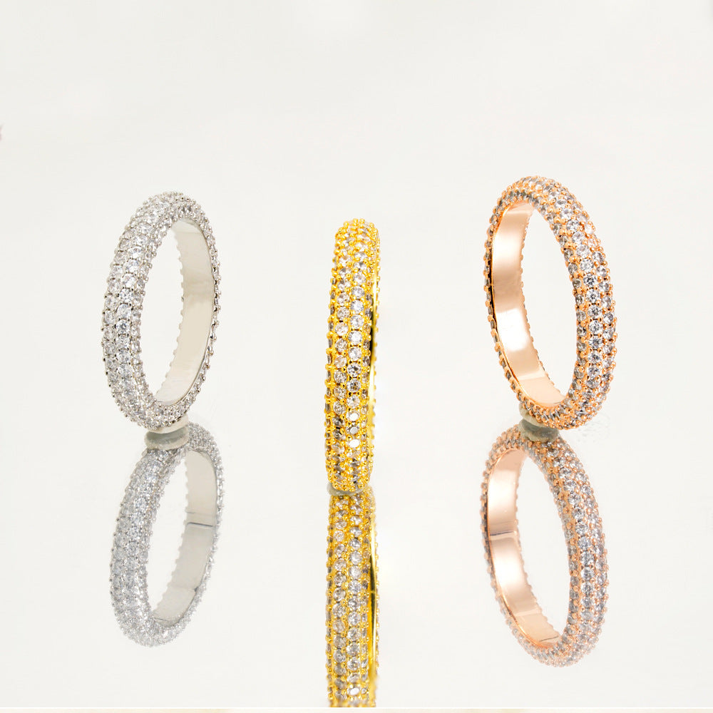 Ins Style Silver Jewelry Full Diamond Single Row Ring Women