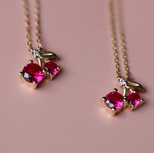 Small Cherry Light Luxury Pendant Creative Cute Girly Style Necklace For Women