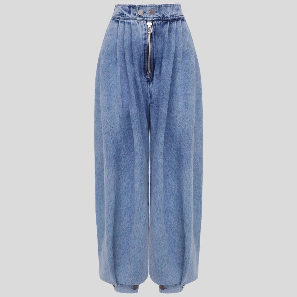 High Waist Zipper Ankle-tied Jeans Loose