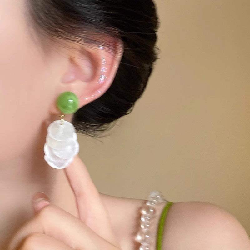 Mori Style Green Vacation Style Shell Earrings For Women