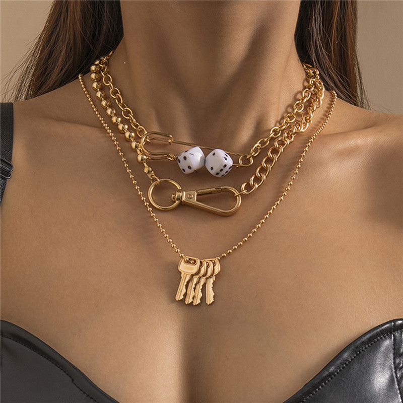 Hip-hop Punk Style Metal Pin Key Necklace Women