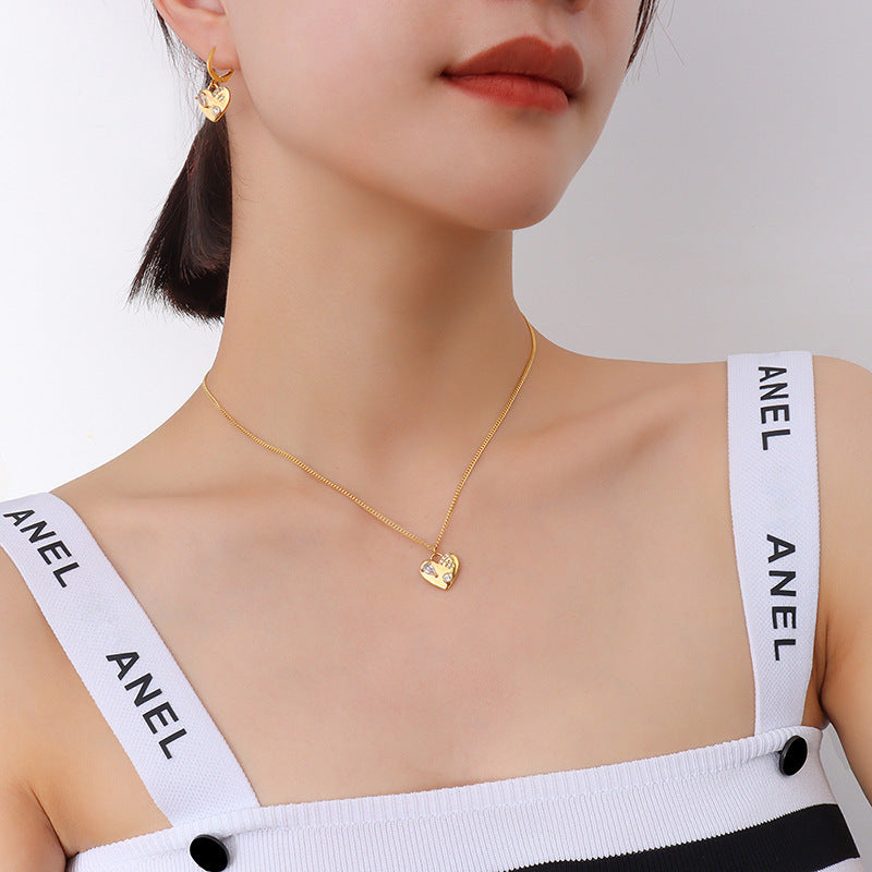 Retro Style Fashionable All-match Peach Heart Stud Earring Necklace For Women