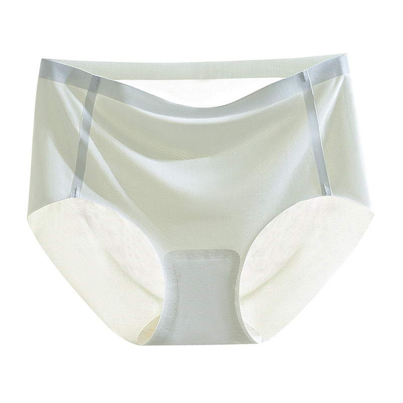 Ice Silk Underwear Women's Traceless Mid Waist Silk Antibacterial Girl Student Pure Cotton