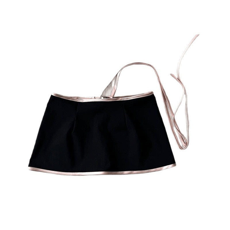 Black Camisole Bow Skirt Vest Suit