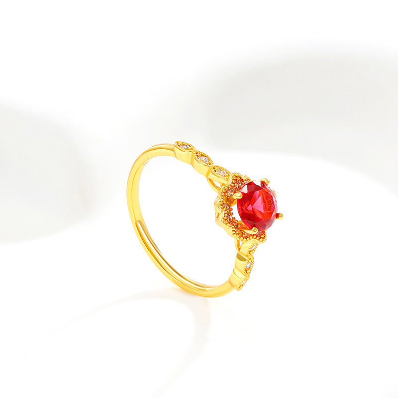 French Style Retro Affordable Luxury Special-interest Design Pomegranate Red Four Claw Artificial Gemstone Ring For Women