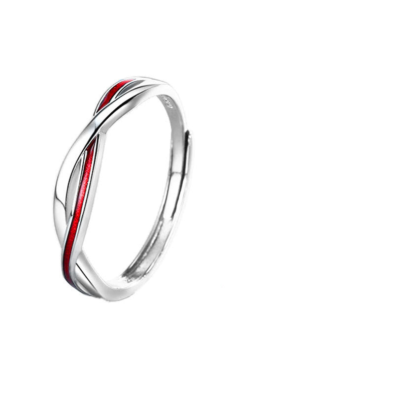 Moon Old Red Line Mobius Couple Ring