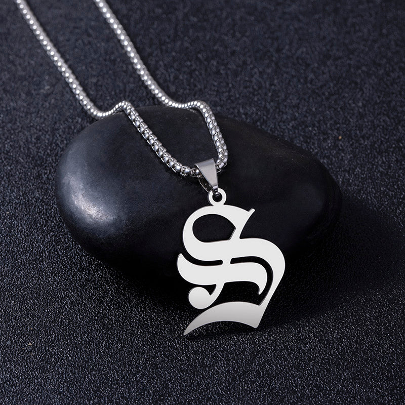 Stainless Steel Silver Old English Letter Initial Name Pendant Necklace For Men Women