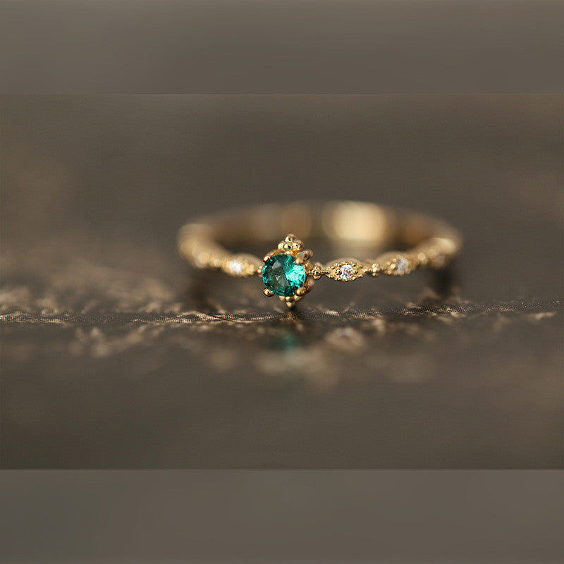 Green Zircon Ring Women Fashion Light Luxury Design Style