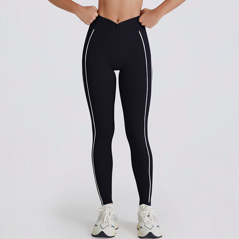 Peach Hip Color Matching Belly Contracting And Close-fitting Yoga Pants Women