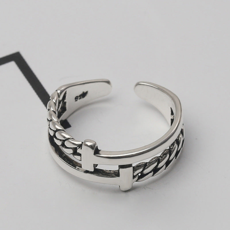 Braided Ring Retro Personality Silver Made Old Female Ring Jewelry