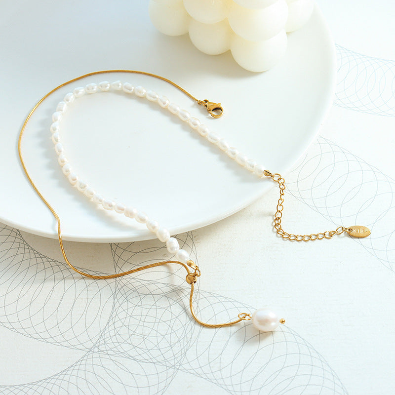 New French Style Freshwater Pearl Adjustable Tassel Pendant Necklace For Women