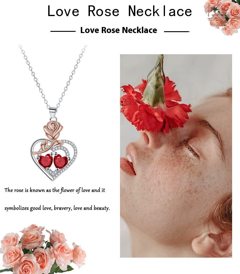 European And American Style Jewelry Rose Red Heart Fashion Elegant Necklace For Women