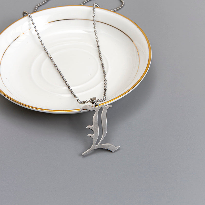 Death Note L Lawliet Stainless Steel Necklace Old English Letter Pendant Jewelry