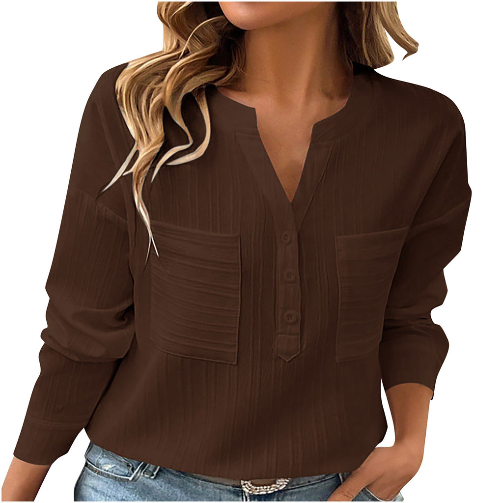 Women's Shirt V-neck Temperament Leisure Solid Color Pullover