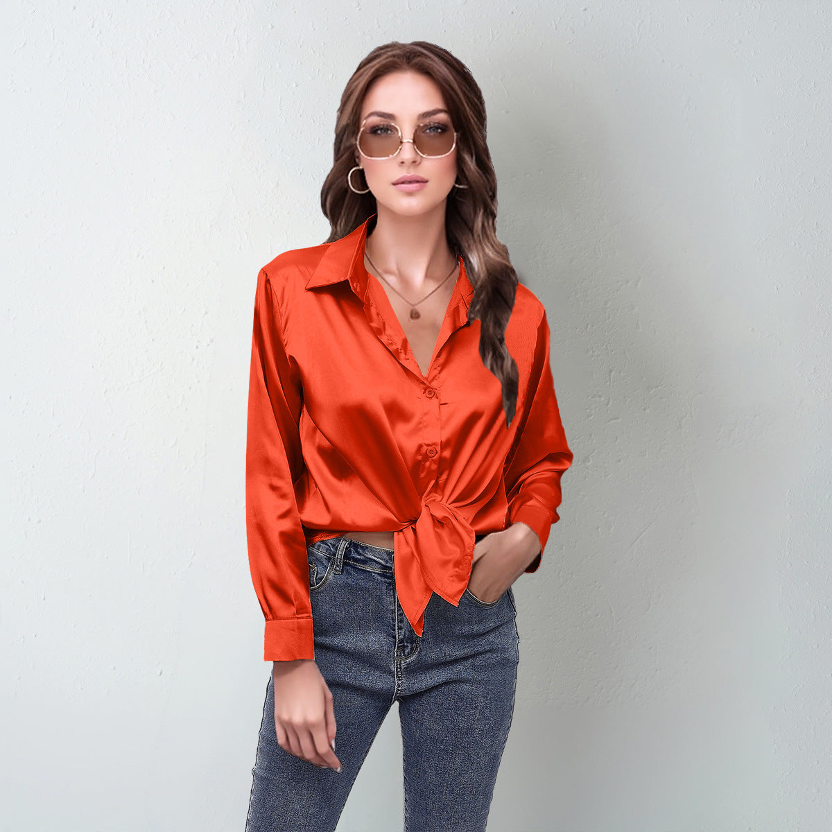 Women's Silk-like Long-sleeved Shirt Top