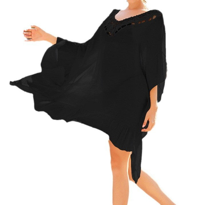 Beach Cover-up Tassel Square Overskirt Stitching Hand Crocheted