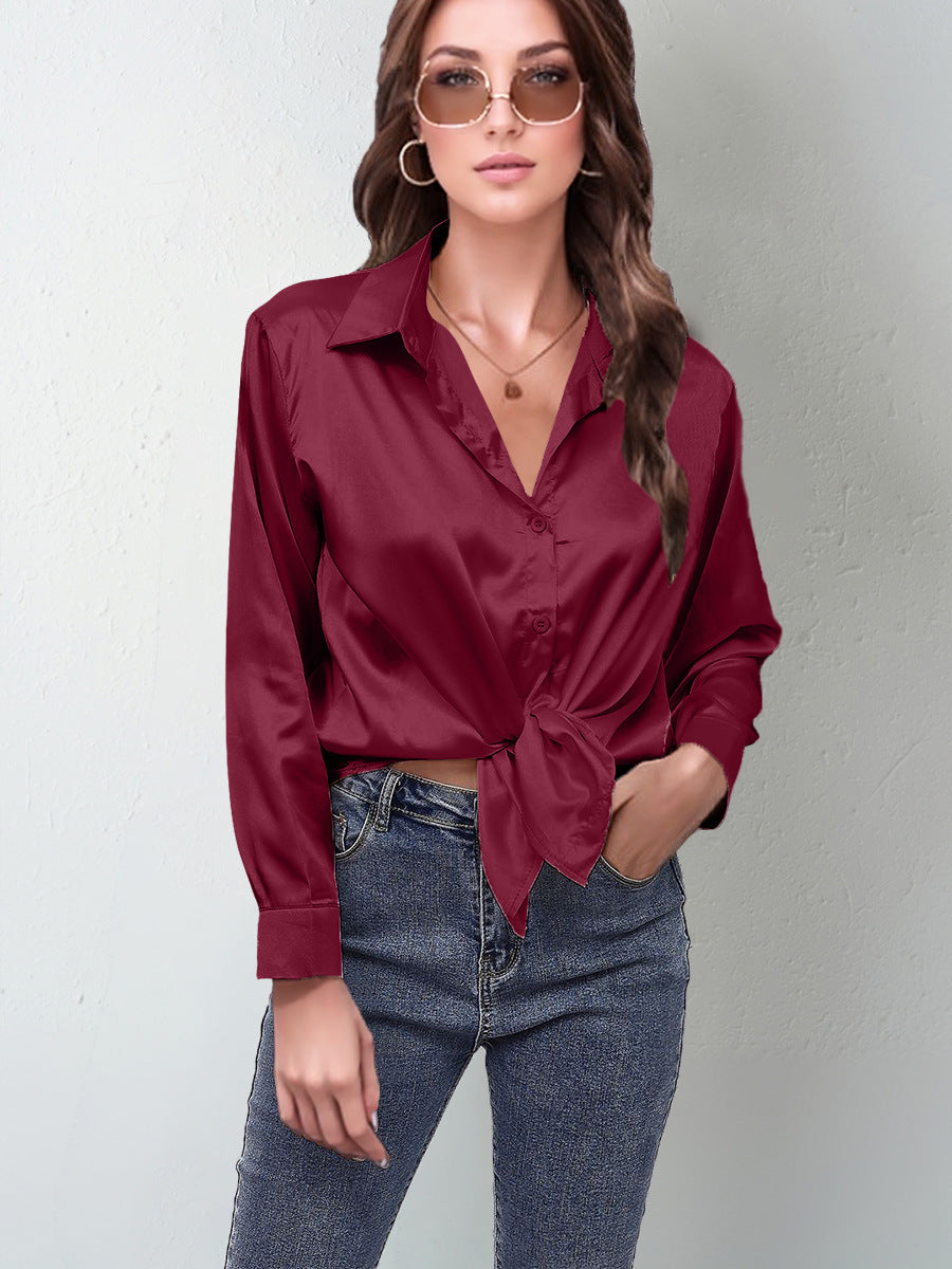 Women's Silk-like Long-sleeved Shirt Top