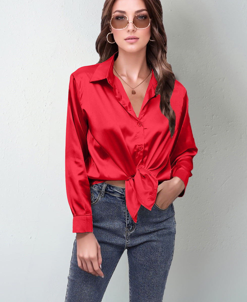 Women's Silk-like Long-sleeved Shirt Top