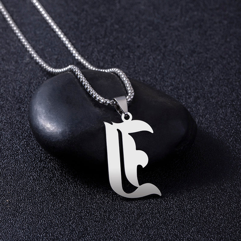 Stainless Steel Silver Old English Letter Initial Name Pendant Necklace For Men Women