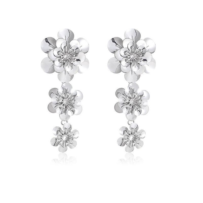 Retro Exaggerated Ethnic Style Geometric Alloy Irregular Sunflower Flower Earrings Women Daily Versatile Fashion Jewelry
