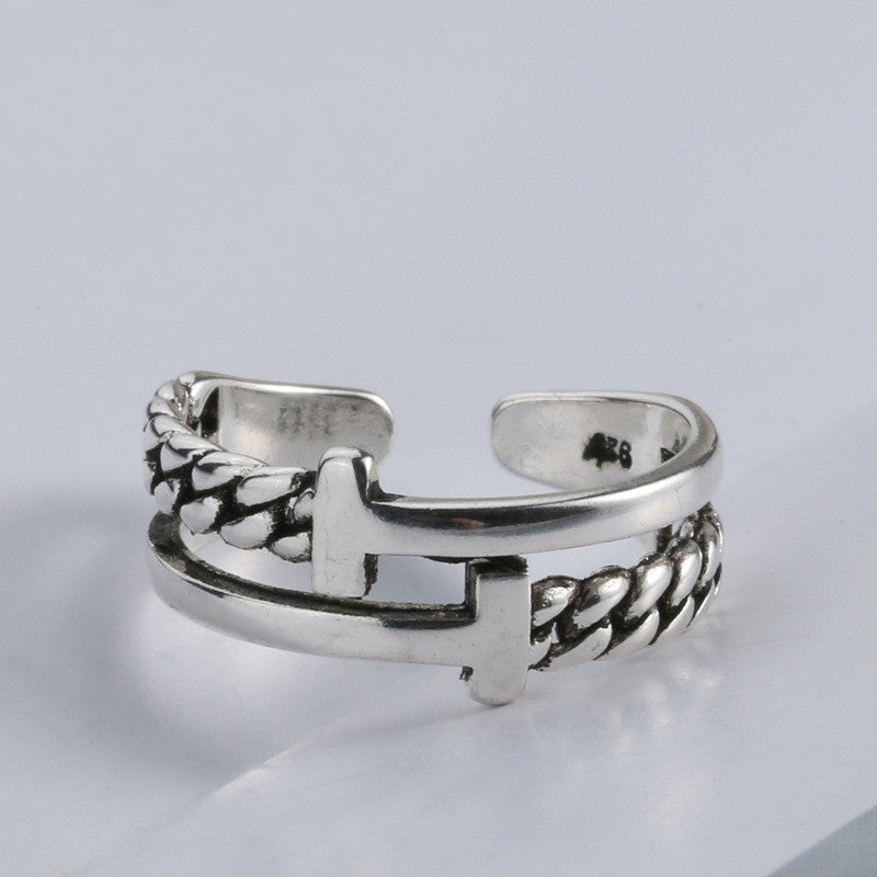 Braided Ring Retro Personality Silver Made Old Female Ring Jewelry