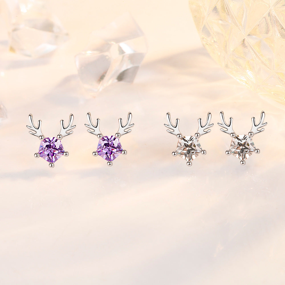 Women Mori Style Small Ins Style Antlers Pentagram Earrings Korean Fashion
