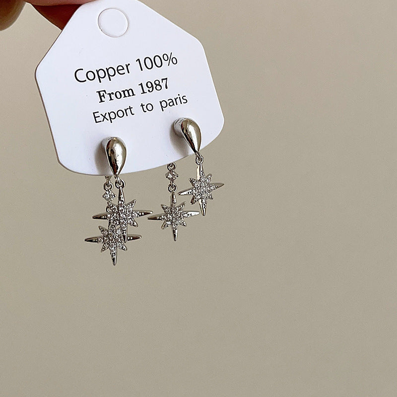 Fashion Trendy Grace Unique All-match One Style For Dual-wear Zircon Asterism Stud Earrings For Women