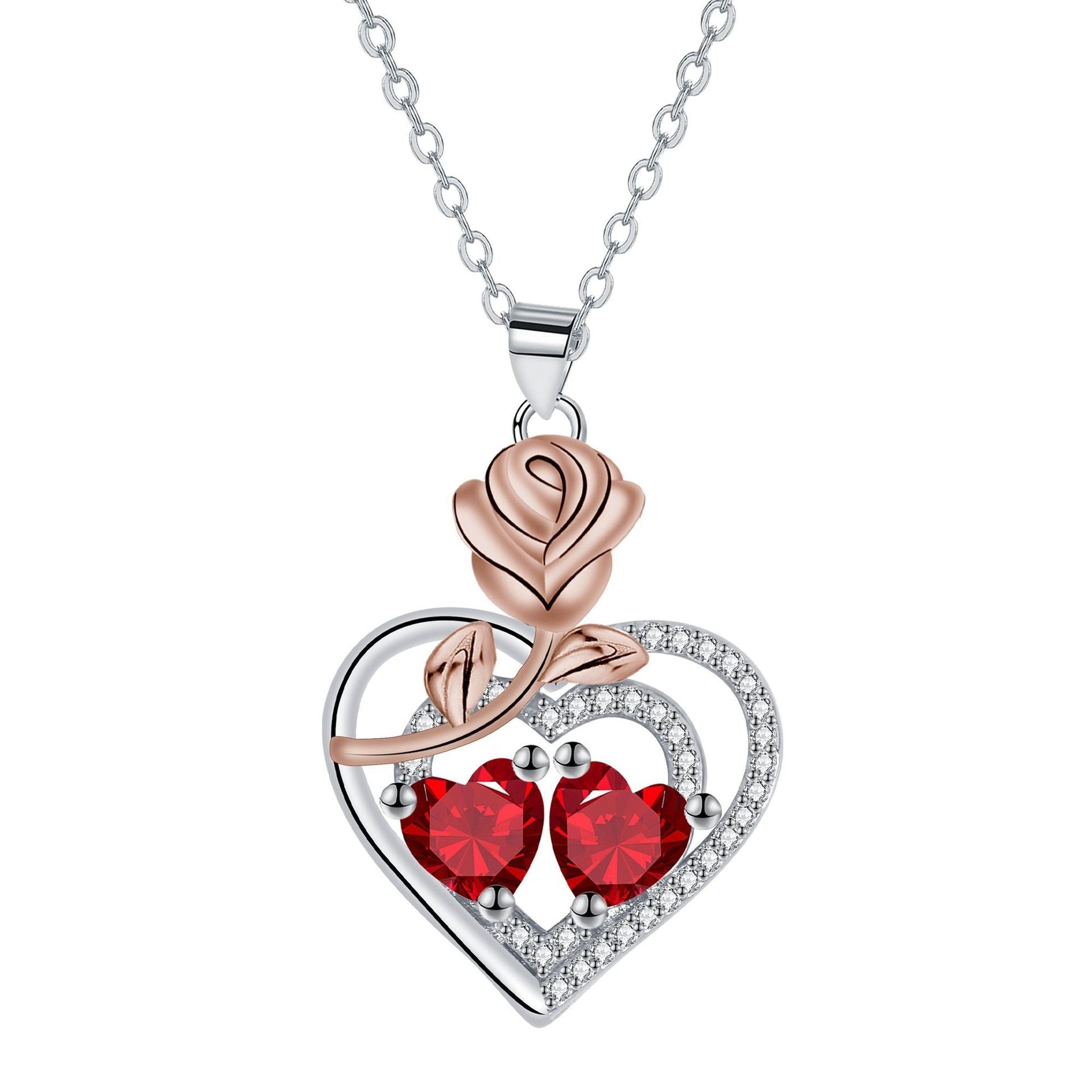 European And American Style Jewelry Rose Red Heart Fashion Elegant Necklace For Women