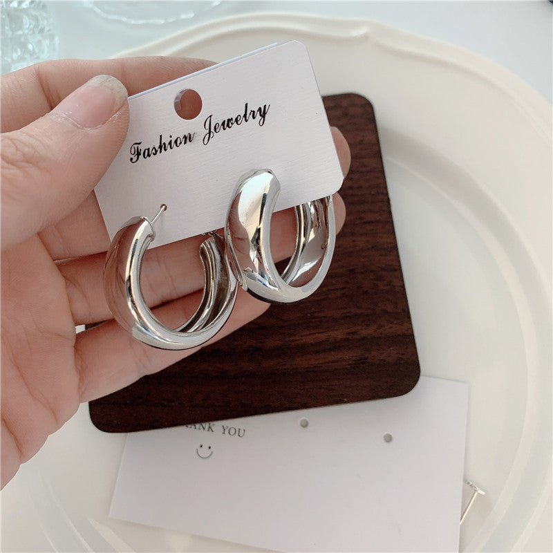 Trendy Sterling Silver Needle Stud Earrings For Women Korean Style Popular