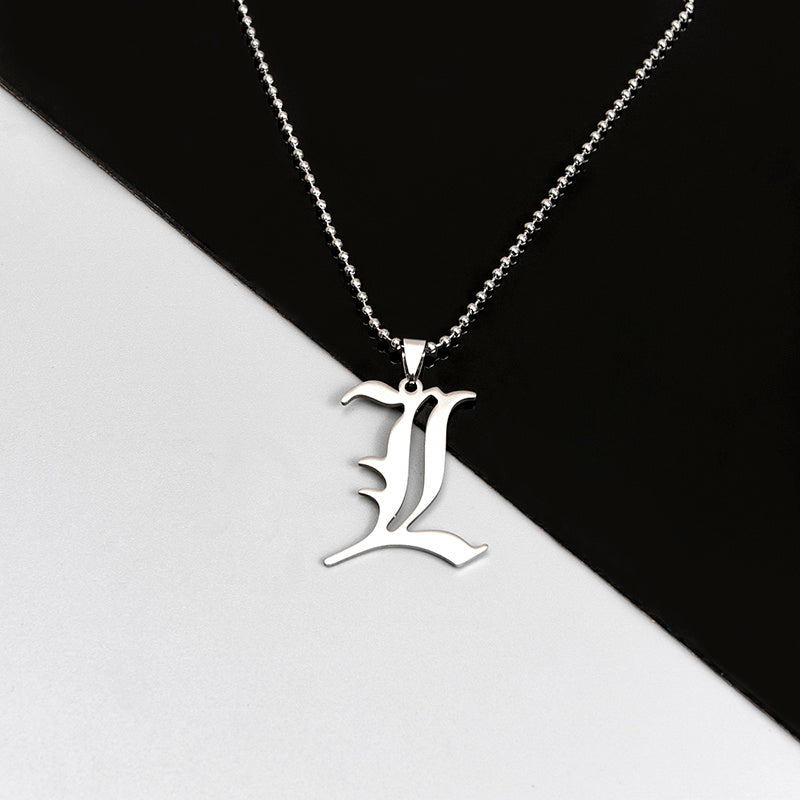 Death Note L Lawliet Stainless Steel Necklace Old English Letter Pendant Jewelry