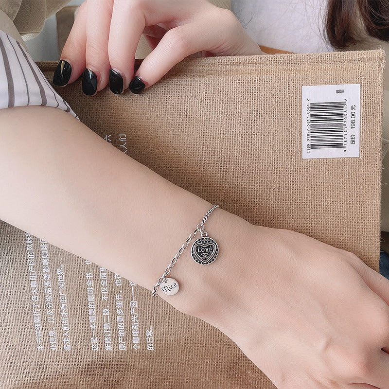 Letter Love Thai Silver Ring Ins Cold Wind Made Old Bracelet