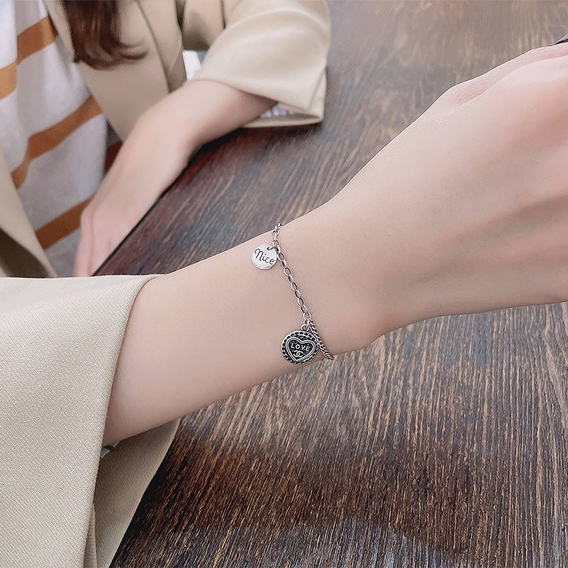 Letter Love Thai Silver Ring Ins Cold Wind Made Old Bracelet
