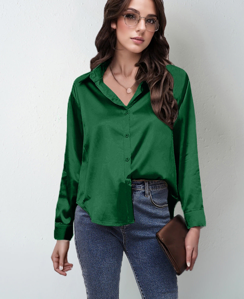 Women's Silk-like Long-sleeved Shirt Top