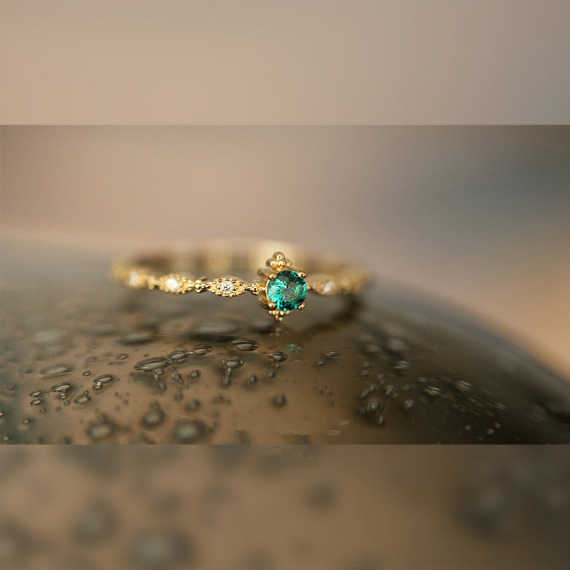 Green Zircon Ring Women Fashion Light Luxury Design Style