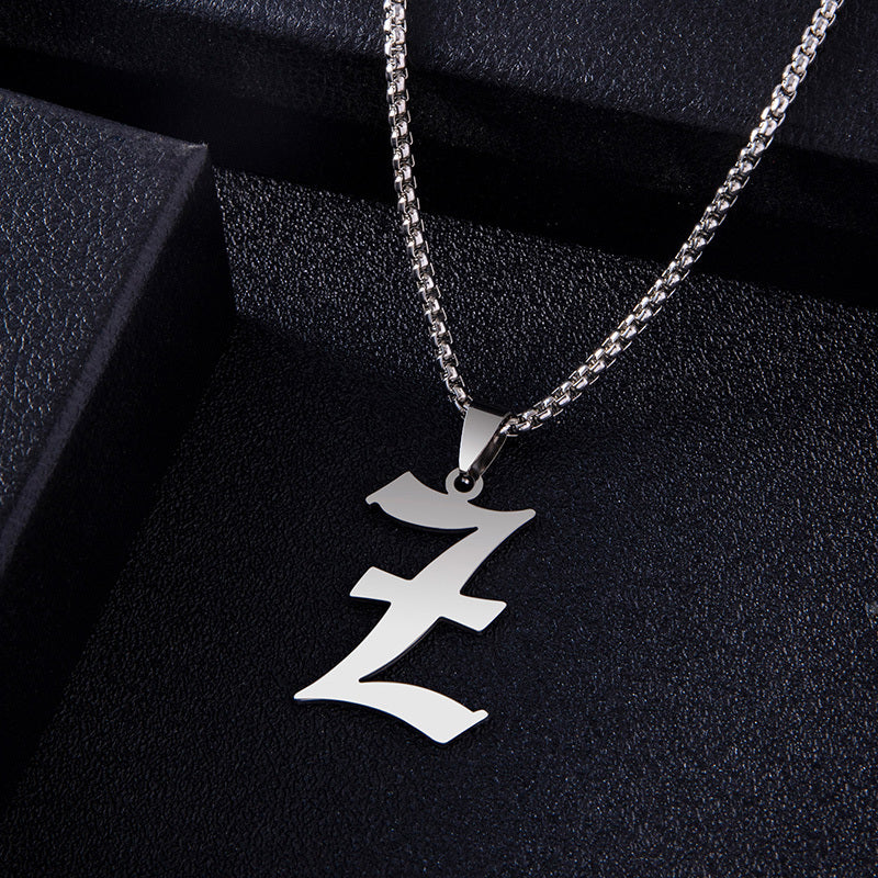 Stainless Steel Silver Old English Letter Initial Name Pendant Necklace For Men Women