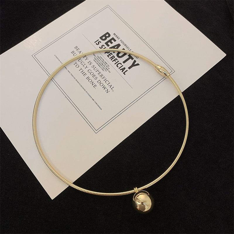 New Retro Hong Kong Style Metal Ball Necklace Women
