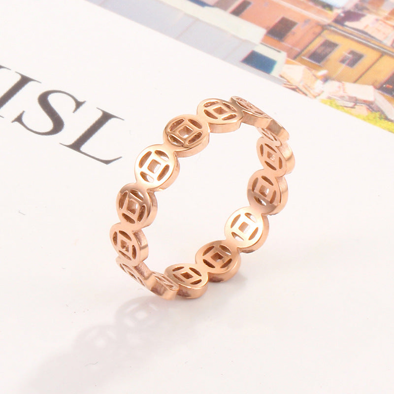 Hollow Out Money Seeking Copper Coin Ring For Women