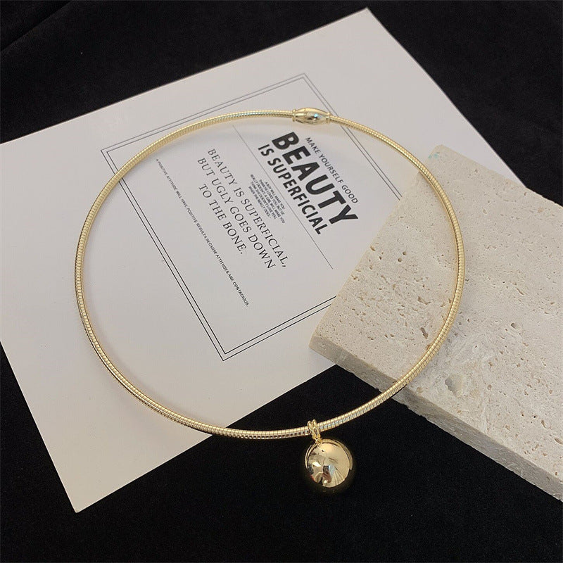 New Retro Hong Kong Style Metal Ball Necklace Women