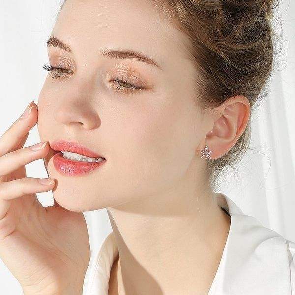 Maple Leaf Diamond Silver Stud Earrings For Women Simple Cold Style