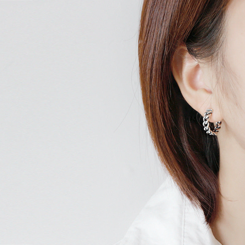 S925 Silver Vintage Old Twist Dumbbell Earrings