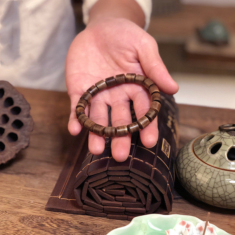 Agarwood Barrel Bead Bracelet Wooden Bracelet Men And Women Black Oil Old Material