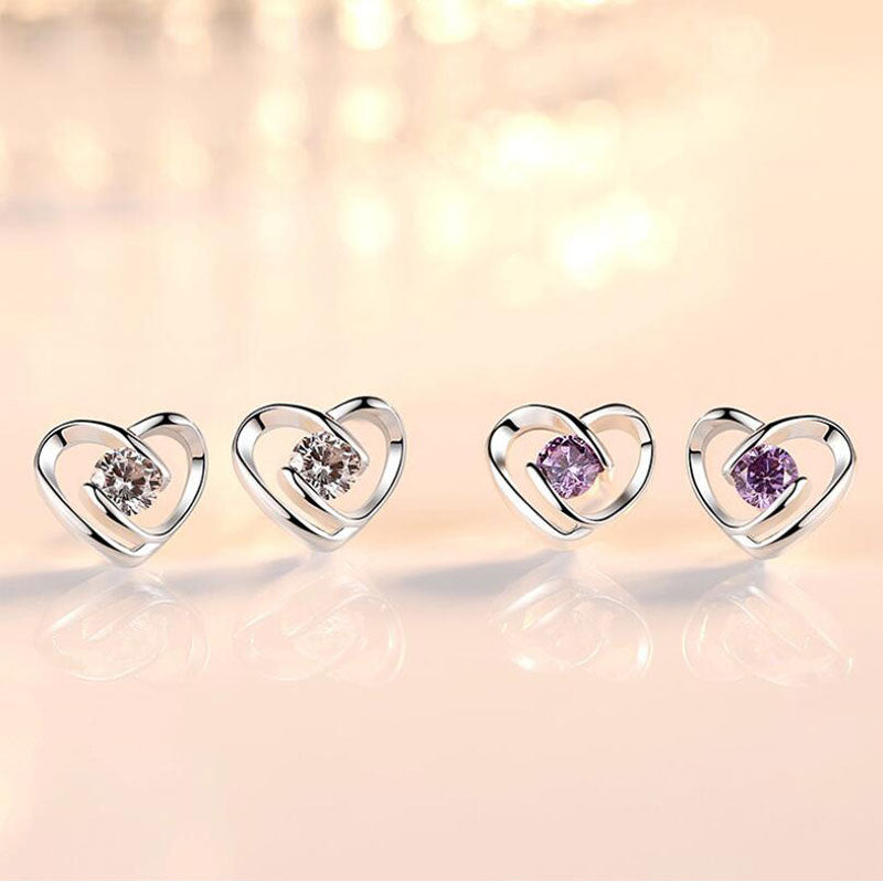 Simple Ear Jewelry Silver-plated Female Earrings Fashion Korean Style Heart-to-heart Earrings Women