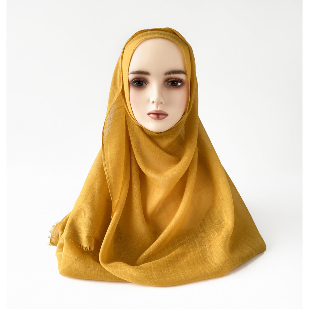 Muslim Kerchief Slub Cotton Scarf Tassel