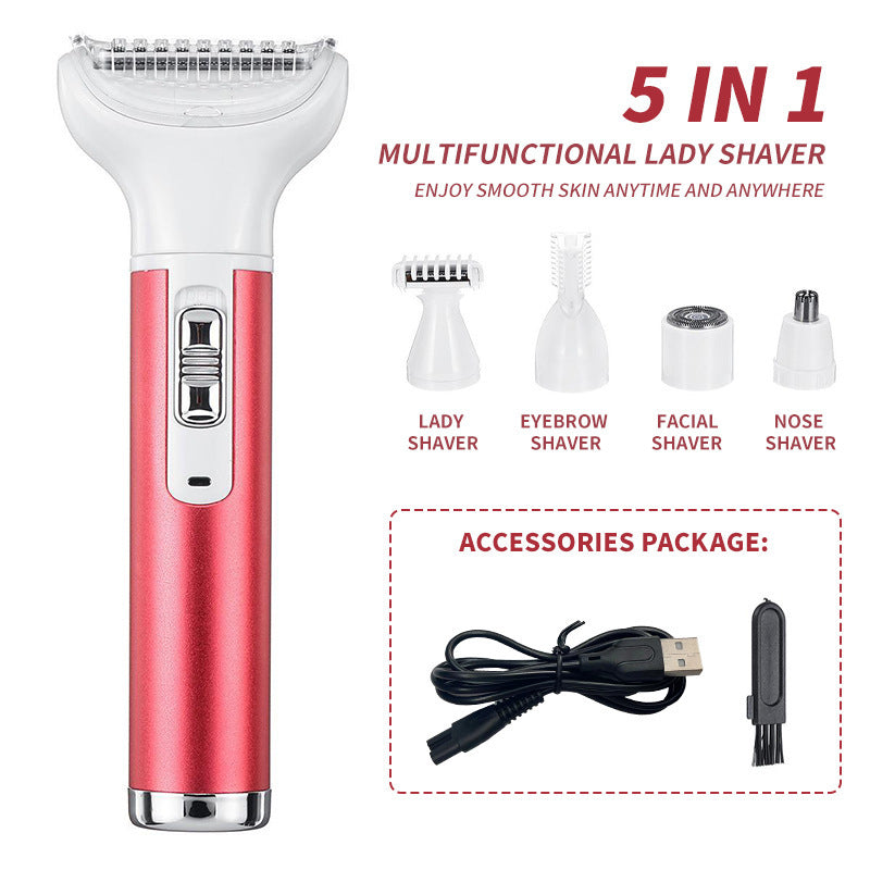 Electric Depilator Private Lady Shaver Private Parts Armpit Pubic Hair Shaver Multi-functional Five-piece Set For Women Hair Removal Device